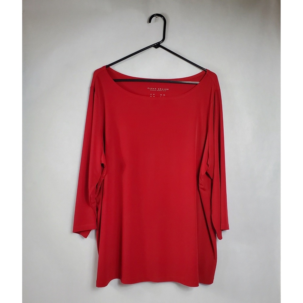 Susan‎ Graver Modern Essentials Red Boat Neck 3/4 Sleeve Top Women's 2X